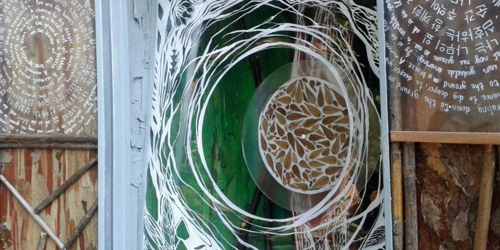 Mixed media art created on art residency with the Global Nomadic Art Project, inspired by the natural cycles of growth and decay in the landscape